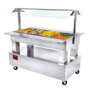 Värmande/bain-marie salladsbar, 4x GN1/1-150 (vitt trä)